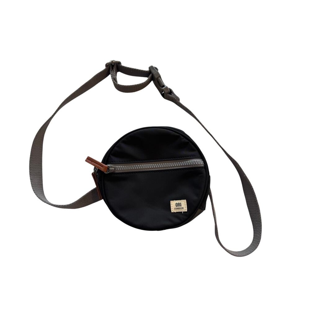 ORI London Paddington Round Crossbody Bag Black Recycled Nylon Adjustable Strap
